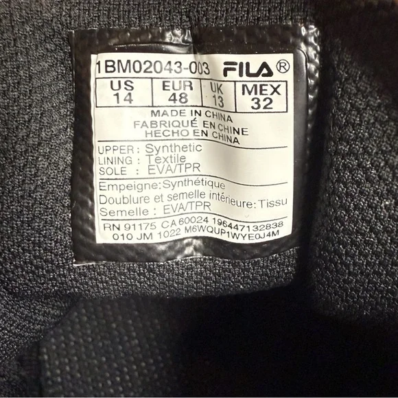 Fila Men's Afar Basketball Black & White Athletic Shoes Size 14 - Picture 10 of 10